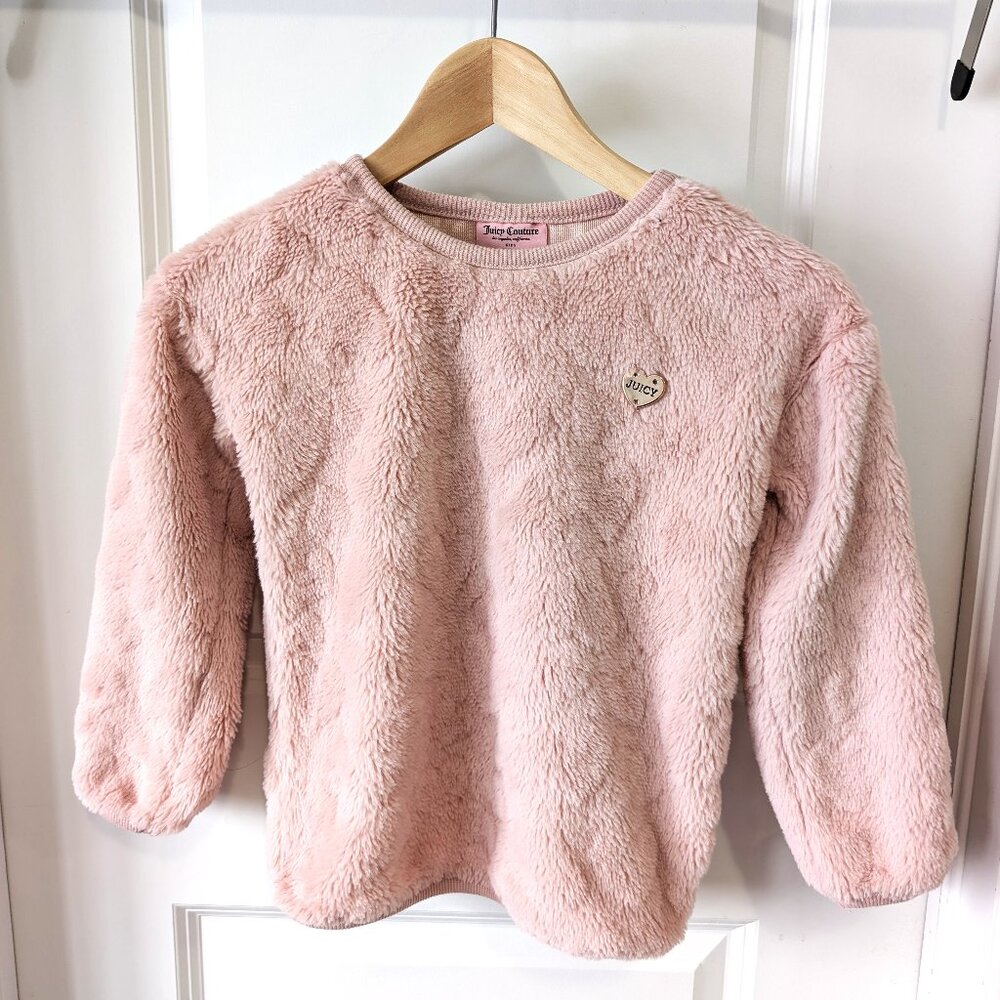 Juicy Couture Kids Faux Fur Sweatshirt Size 6 With Pink Plush Heart Detail